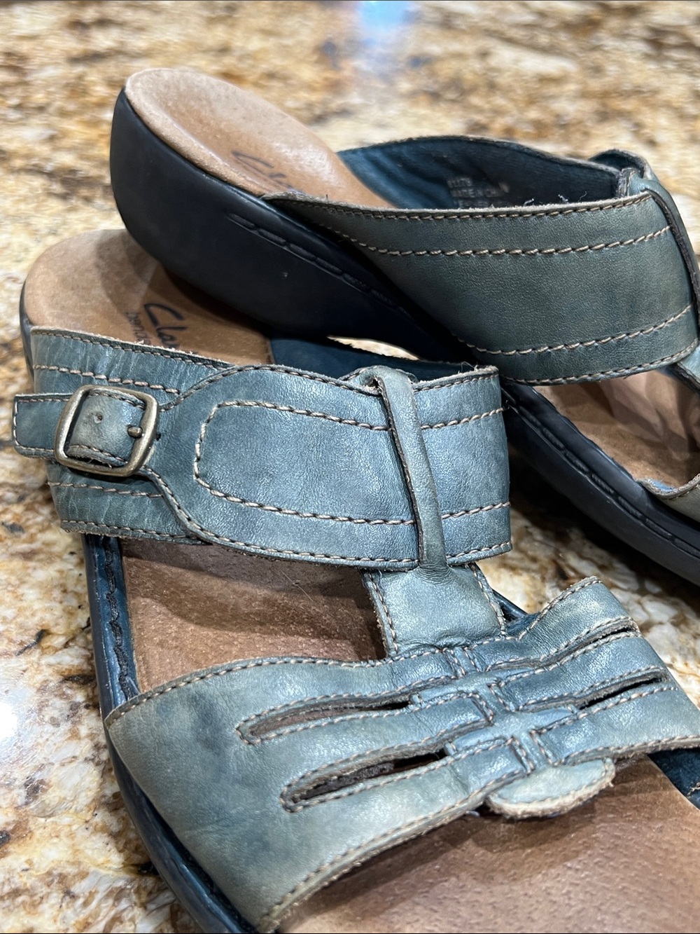 Clarks Blue Adjustable Leather Sandals